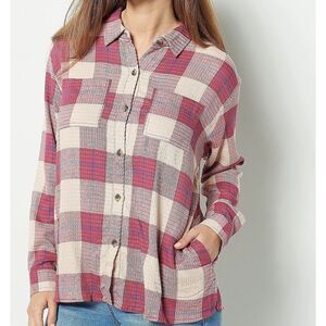140 Studio Park x Courtney Khondabi Spring Plaid Button Front Shirt MAUVE sz XS